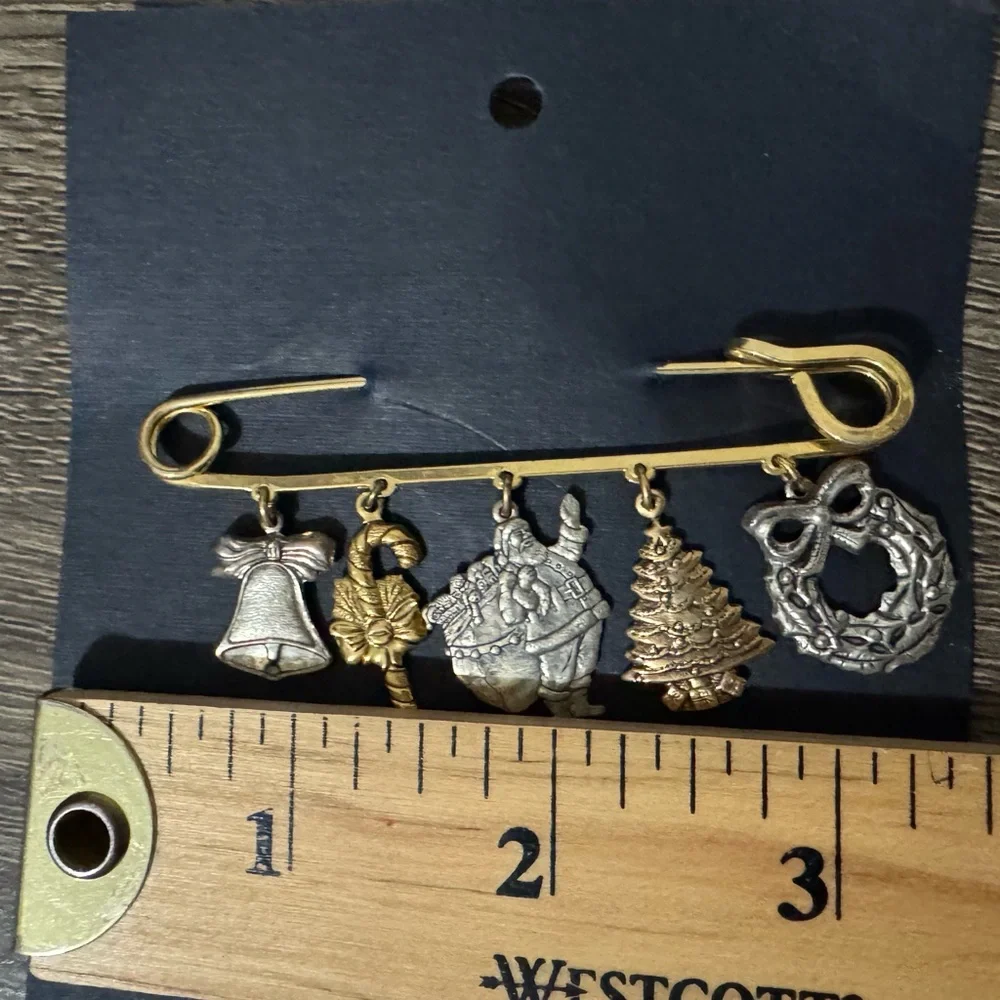 Vintage Gold Plated Pins with Dangling Charms,